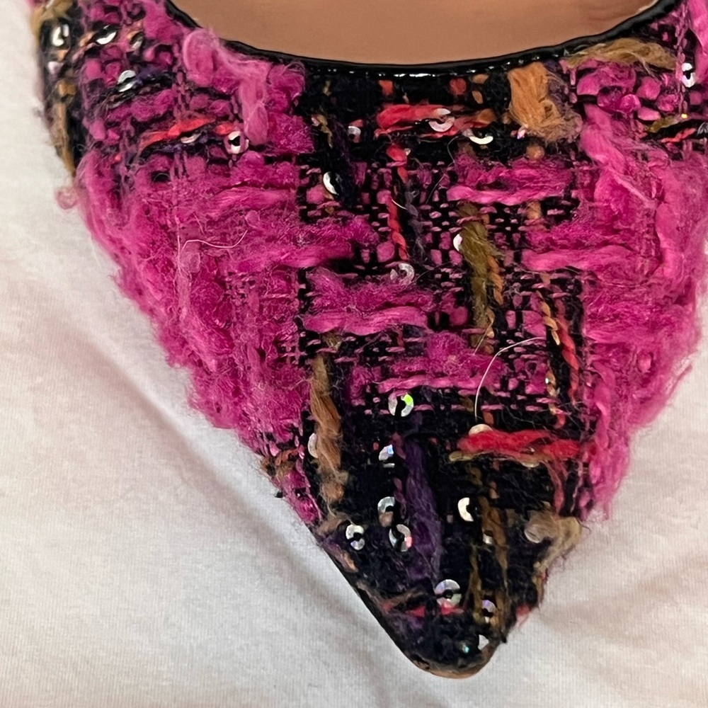 J. Crew Hot Pink Tweed Pointed Toe Flats with Multicolor Thread
